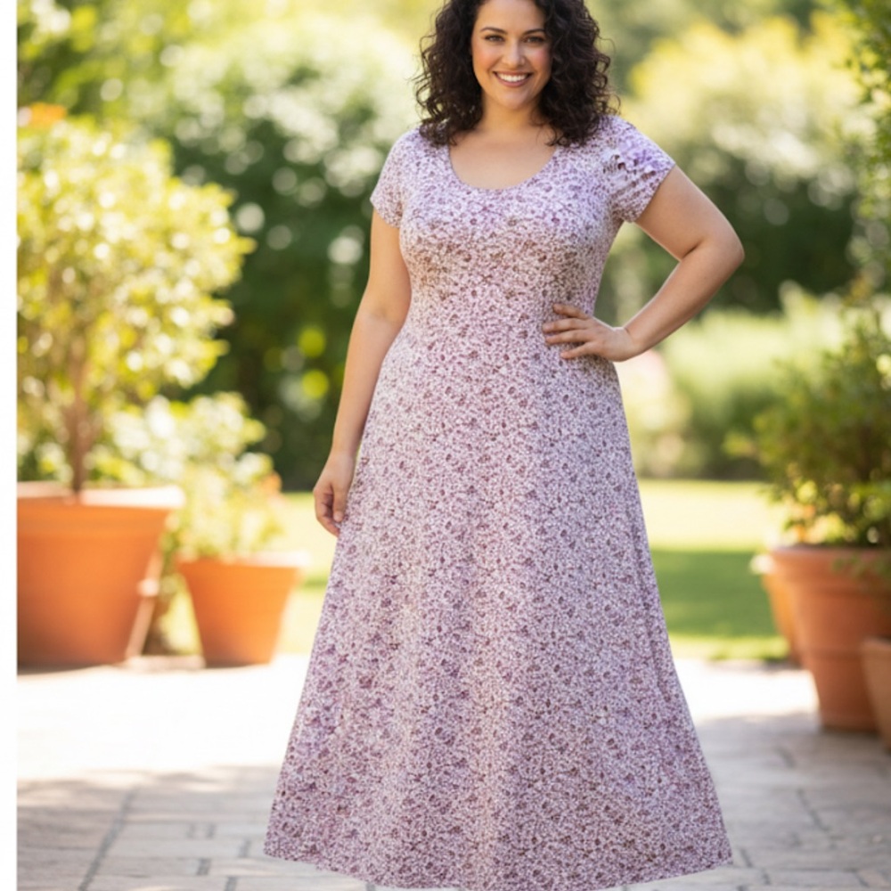 Pact Fit & Flare Floral Crossback Maxi Dress Organic Cotton Plus Size XXXL